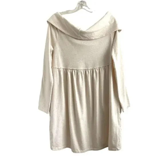 Anthropologie Sz M Off The Shoulder Dress Cream Knit Mini Cottage Core Comfy NWT - Picture 4 of 11